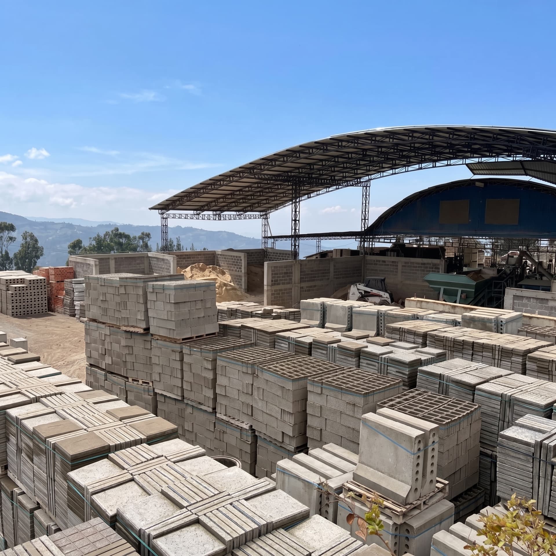 Losetas, bloques y bordillos en el patio de acopio