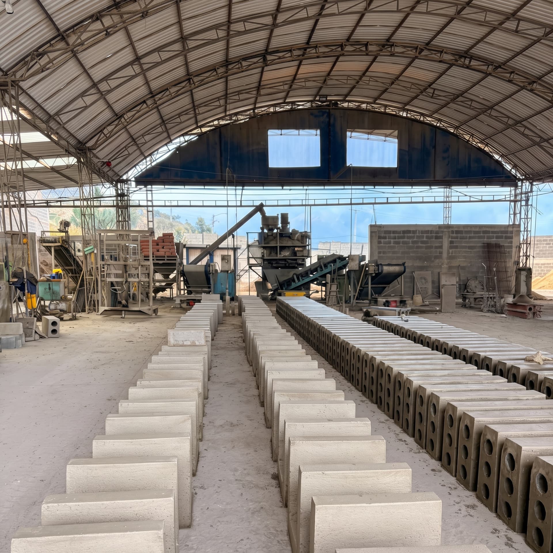 Bordillos en curado dentro de la nave de producción